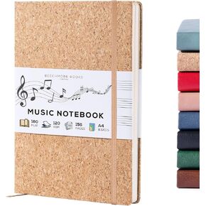 BEECHMORE BOOKS Blank Sheet Music Notebook - A4 156 Thick Pages 8.5 x 11.5 inch, 10-Staff Hardcover Vegan Leather 120gsm Composition Manuscript Paper - Boxed for Gifts Writers, Musicians