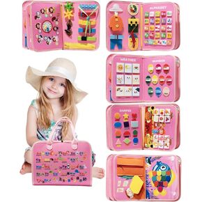Busy Board Montessori Toys for 1 2 3 4 Year Old Girl Busy Book for Toddlers Preschool Learning Book for Fine Motor Skills, Sensory Toys for Autism Kids, Birthday Valentines Gifts for Girl 1-3 -Pink