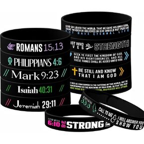 Bible Verse Bracelets – 12-Pack Jesus Scripture Christian Rubber Bracelets, Christian Gifts for Men & Women – Recessed Ink-Engraved Design, Classic Black