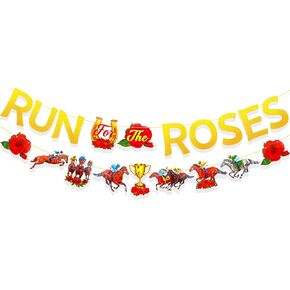 Howaf Kentucky Party Horse Derby Decorations Run for the Roses Glittery Banner ، 2 قطعان سباق الخيول Garland Horse Race Banner لاستلوازات Derby Day Party Supplies