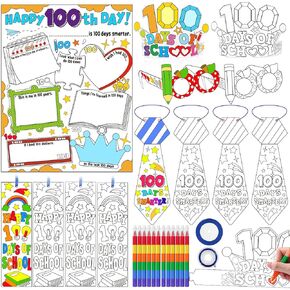 72 PCS يوم 100 يوم من مجموعة المدارس 100 يوم من مدرس مدرس لصالح مجموعة بما في ذلك تلوين Crowts ملصقات الملصقات المرجعية لعلاقات الأطفال للمعلمين ، أنشطة الحفلات ، أنشطة الحرف ، اللوازم الحرفية