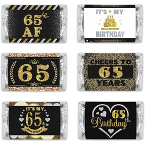 PHOHUI HAVE A NICE TIME Black and Gold 65th Birthday Party Mini Candy Bar Wrappers,Mini Candy Bar Wrappers Birthday Party Favors, Pack of 54. (65)