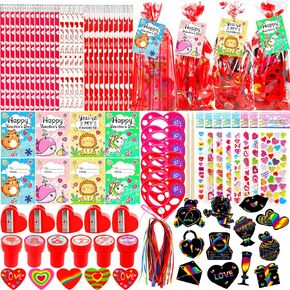 308 PCS هدايا عيد الحب للأطفال ، مجموعة ثابتة متنوعة مع بطاقات Valentines ، محو القلن الرصاص طوابع SHAPEREN