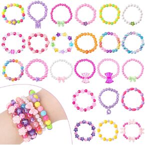 Springflower 24 PCS Kids Bracelets for Girls ، سوار ملون من الخرز ، أساور الأطفال الصغار ، لصالح الحفلات للأطفال ، وفضلات الحفلات ، وهدية عيد ميلاد عيد الفصح للبنات الصغار