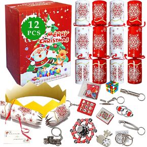 12pack 10 "فاخرة حمراء رفاهية حمراء وبيضاء ندفة الثلج ، تفضل الطاولة غير السماوية مع قبعة الحفلات ، جيك وهدية عيد الميلاد لقضاء العطلات