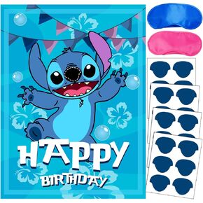 MADYNEEW Stitch Party Supplies, Pin The Nose on Stitch Party Games for Boys Girls, Large Poster 24PCS Stickers Birthday Decorations