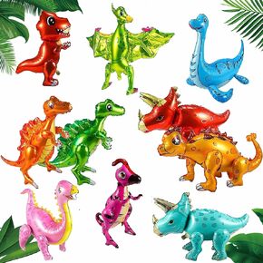 10 Pack Dinosaur Foil Balloons - Giant 3D Self-Standing Balloons, Inflatable Party Decorations for Dinosaur Birthday and Jungle Theme Party Supplies