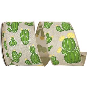 Reliant Ribbon 93803W-750-40F CACTUS مع شريط حافة سلكية زهور ، 2-1/2 بوصة × 10 ياردة ، طبيعي
