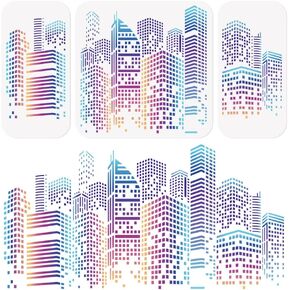 3Pcs Skyscraper Cityscape Skyline City Buildings Stencils Template DIY Crafts Reusable Plastic Stencils for Painting on Walls Floors Fabric Furniture Glass