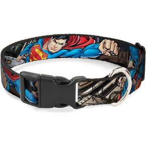 Dog Collar Plastic Clip Superman Metropolis Face Off 11 to 17 Inches 1.0 Inch Wide