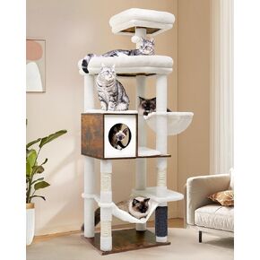 W66 TREE TREE TALL 66 بوصة برج القط الحديث للقطط الداخلية جمالية شجرة القط مع 4 وظائف الخدش ، 5 وسائد قابلة للإزالة قابلة للغسل ، أثاث القط