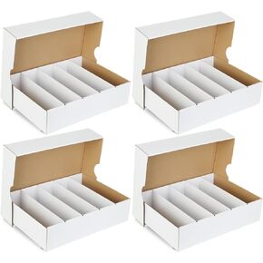 4-Pack Card Storage Box - Holds 3700 Trading Cards,White Sports Card Organizer with Sorting Tray, Ideal for Storing, Protecting & Organizing Soccer & Sports Cards