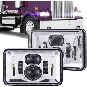 BICYACO 4 PCS DOT 60W 4x6 Inch LED Headlights Rectangular Replacement H4651 H4652 H4656 H4666 H6545 Compatible with Peterbilt Kenworth Freightinger Ford Probe Oldsmobile Cutlass (Style A-Black)