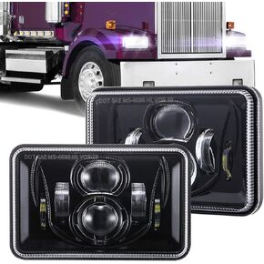 BICYACO 4 PCS DOT 60W 4x6 Inch LED Headlights Rectangular Replacement H4651 H4652 H4656 H4666 H6545 Compatible with Peterbilt Kenworth Freightinger Ford Probe Oldsmobile Cutlass (Style A-Black)