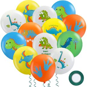 40 Pieces Dinosaur Latex Balloons Dinosaur Birthday Balloons with 32.8 Feet Green Ribbon dinosaur Balloons Party Supplies for Dinosaur Party Decorations