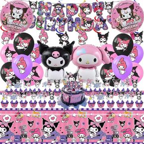 Birthday Party Supplies, Party Decorations Set Include Banner, Balloons, Hanging Swirls, Cake Cupcake Toppers, Tablecloth for Girls Kuromi Theme Party