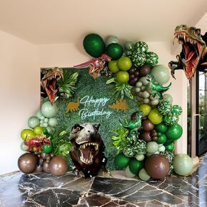 117 Pcs Dinosaur Balloon Arch Garland Kit - Dark Green, Sage Green, Brown Foil Balloons for Kids Boys Jungle Safari Theme Party Baby Shower Decorations