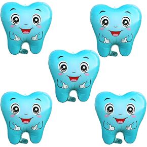 5pcs البالونات ذات الأسنان الزرقاء على شكل أسنان أسنان البالونات مايلر البالونات القابلة للنفخ للأسنان ذات طابع الأسنان ديكورات حفلة عيد ميلاد زرقاء