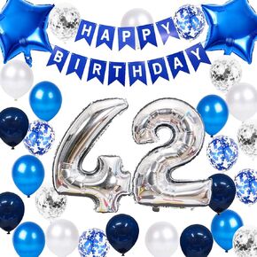 عيد ميلاد الـ 41 ديكور الفضة الأزرق للرجال ، لافتة عيد ميلاد سعيد رقم 41 عيد ميلاد نجم البالونات البالونات اللاتكس النجويات للرجال له زوج 41 سنة عيد ميلاد (41)