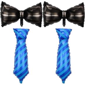 4Pcs Father's Day Balloons Father's Day Party Decorations Black Bow Tie Blue Necktie Foil Balloons for Happy Fathers Day Dad Birthday Party Decorations Supplies