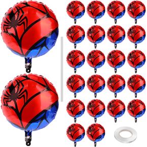 24pcs العنكبوت البالونات أعياد الميلاد ، 18 بوصة العنكبوت الأحمر موضوع البالون فيلم الألومنيوم مع الشريط والرسوم المتحركة للرسوم المتحركة زخارف حفلة عيد ميلاد للذكرى الذكرى أطفال البالغين