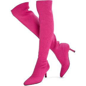 ErikenUrben Women Over The Knee Knit Boots High Heel Thigh High Socks Boots Pointed Toe