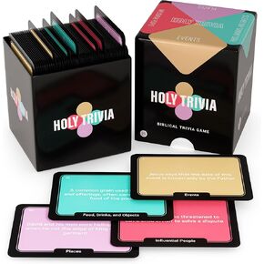 لعبة بطاقة الكتاب المقدس Holy Trivia Holy Trivia ، Trivia Small Group Bible Study ، 225 بطاقات لعبة Trivia Trivia البالغة ، هدايا مسيحية للنساء والأسر ، بطاقات التوافه المعرفة التوراتية ، بطاقة لعبة اختبار الكتاب المقدس