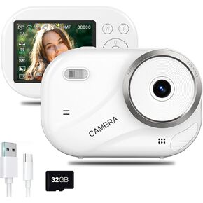 Digital Camera for Teens, 48MP Autofocus Point and Shoot Anti-Shake Camera with 16X Zoom, 4K UHD Video Camera, 32GB Card, Portable Compact Vlogging Camera for Teens Girls Boys - White