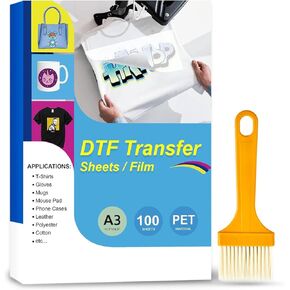 100 ورقة نقل A4 DTF (8.3 × 11.7 بوصة) ، ورقة نقل حرارة الحيوانات الأليفة واضحة ، ورقة نقل بارد وساخن DTF لجميع طابعات ومواد DTF (النسيج ، البوليستر ، القطن ، إلخ) - بواسطة Godora ...