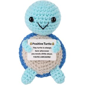 Positive Turtle Crochet, Mini Crochet Turtle Funny Emotional Support Animal Small Crochet Plush Toy with Positive Messages Cheer up Knitted Doll for Women Inspirational Gift Party Decoration(Blue)