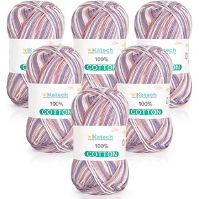 Katech 100 ٪ خيوط قطنية 100 ٪ للكروشيه والحياكة - الرياضة الناعمة للوزن CYC #3 ، 6 skeins (50 جرام لكل ، مجموع 300 جرام) ، خيوط الكروشيه مثالية لبطولات الأطباق ، بطانيات الأطفال ، الأجهزة القابلة للمرت