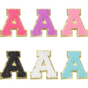 6 Pcs Chenille Letter Patches, Self Adhesive Iron on Letter A Patches 2.2 in Chenille Letters Patches Colorful Letter Iron on Patches Varsity Letter Patches for Clothing Bag Laptop Phone Case