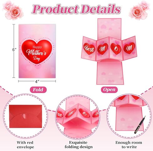 D24TIME Mothers Day Pop Up Cards for Mom Best Mom Ever Card with Envelope 3D Happy Mother's Day Gift Greeting Card for New Mom Mother Wife Happy Mothers Day Gifts Cards from Daughter Son Husband Kids in Kuwait