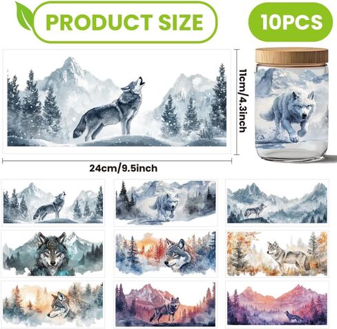 arricraft 10 pcs Wild Wolf Mountain Cup Cup Printing UV Transfer Papers ، ملصقات Cup Cup Cup Cup الملونة الملونة للماء لـ 16 أوقية كؤوس زجاجية ، هدايا للعائلة والأصدقاء in Kuwait