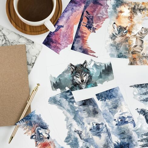 arricraft 10 pcs Wild Wolf Mountain Cup Cup Printing UV Transfer Papers ، ملصقات Cup Cup Cup Cup الملونة الملونة للماء لـ 16 أوقية كؤوس زجاجية ، هدايا للعائلة والأصدقاء in Kuwait