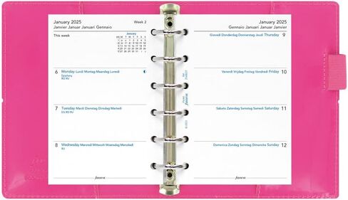 Filofax Domino Patent Organizer, Pocket Size, Hot Pink - High-Gloss, Contemporary, Six Rings, Week-to-View Calendar Diary, Multilingual, 2025 (C022480-25) in Saudi Arabia