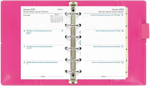 Filofax Domino Patent Organizer, Pocket Size, Hot Pink - High-Gloss, Contemporary, Six Rings, Week-to-View Calendar Diary, Multilingual, 2025 (C022480-25) in Saudi Arabia