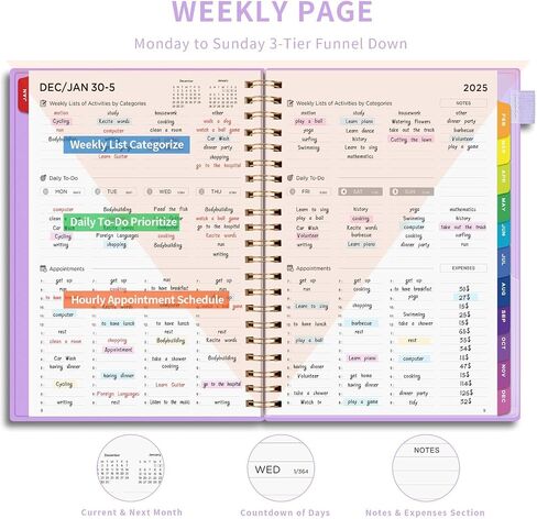EMSHOI 2025 Planner Hourly Daily Weekly and Monthly, A4 (8.5x11), 3-Tier Appointment Book Vertical Schedule Calendar Organizer for Women Men Work Business, with Monthly Tabs, Note Pages, Black in Saudi Arabia