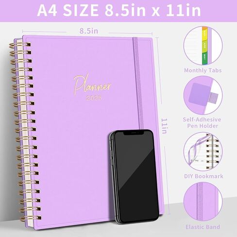 EMSHOI 2025 Planner Hourly Daily Weekly and Monthly, A4 (8.5x11), 3-Tier Appointment Book Vertical Schedule Calendar Organizer for Women Men Work Business, with Monthly Tabs, Note Pages, Black in Saudi Arabia
