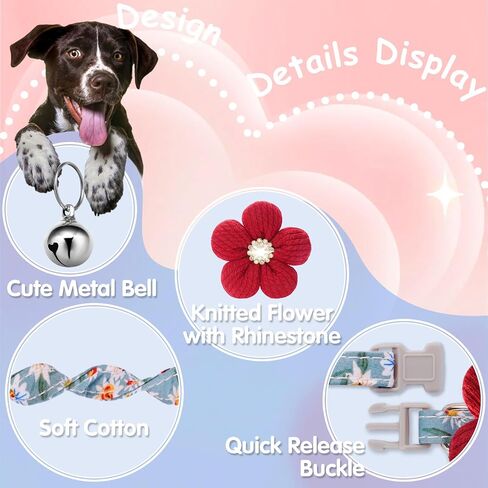 Puppy Collars for Litter, Small Dog Collar, xs Dog Collar, Dog Collars for Small Dogs with Flower and Bell (Yellow + Pink + Red) in Saudi Arabia