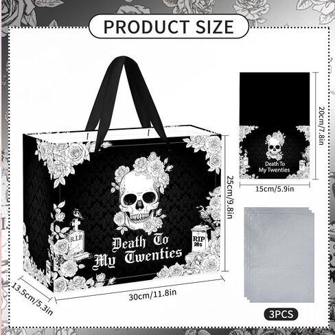 EoBeCy 40th Birthday Gift Bags for Men Women, Gothic Black Death to My Thirties Gift Bag With Tissue Paper and Greeting Card, Rip 30s Gift Wrapping Paper for 40 Year Old Birthday Party Decorations in Saudi Arabia