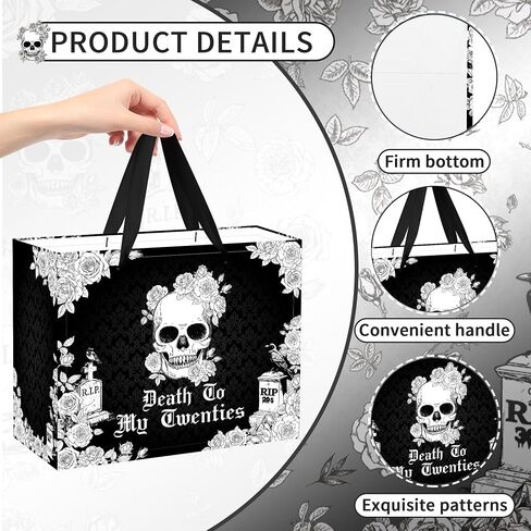 EoBeCy 40th Birthday Gift Bags for Men Women, Gothic Black Death to My Thirties Gift Bag With Tissue Paper and Greeting Card, Rip 30s Gift Wrapping Paper for 40 Year Old Birthday Party Decorations in Saudi Arabia