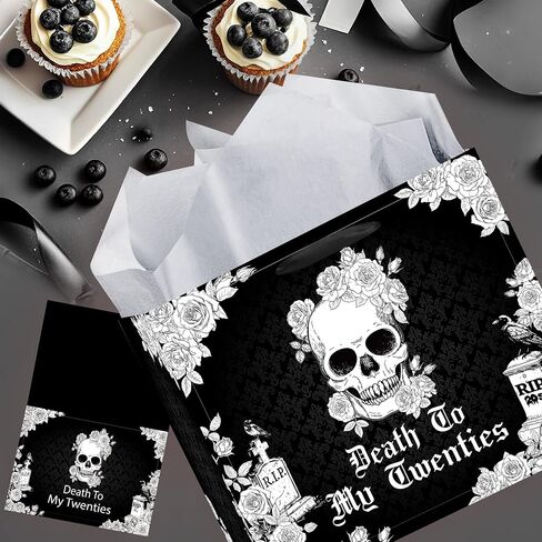 EoBeCy 40th Birthday Gift Bags for Men Women, Gothic Black Death to My Thirties Gift Bag With Tissue Paper and Greeting Card, Rip 30s Gift Wrapping Paper for 40 Year Old Birthday Party Decorations in Saudi Arabia