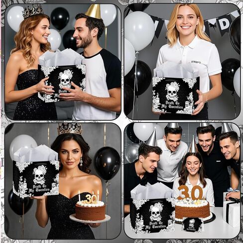 EoBeCy 40th Birthday Gift Bags for Men Women, Gothic Black Death to My Thirties Gift Bag With Tissue Paper and Greeting Card, Rip 30s Gift Wrapping Paper for 40 Year Old Birthday Party Decorations in Saudi Arabia