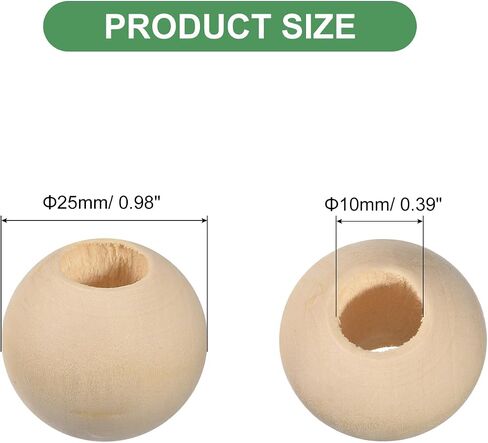 uxcell 60Pcs 25mm Natural Wood Spacer Beads, 10mm Large Hole Unfinished Round Wooden Beads for DIY Crafting, Jewelry Making Bracelets in Saudi Arabia