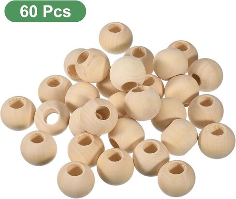 uxcell 60Pcs 25mm Natural Wood Spacer Beads, 10mm Large Hole Unfinished Round Wooden Beads for DIY Crafting, Jewelry Making Bracelets in Saudi Arabia