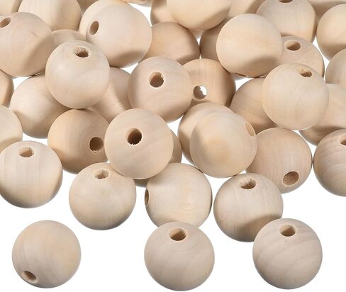 uxcell 60Pcs 25mm Natural Wood Spacer Beads, 10mm Large Hole Unfinished Round Wooden Beads for DIY Crafting, Jewelry Making Bracelets in Saudi Arabia
