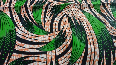 African Fabric 100% Cotton African Ankara Print 6 Yards 1 Piece for Crafts and Sewing (Green Leaf Swirls in Orange and White Multicolor) in Saudi Arabia