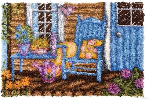 clubevy Latch Hook Rug Kits DIY Yard Flower Stools Rugs Hooking Craft Kit Colorful Pattern Design for Adults Kids in Kuwait