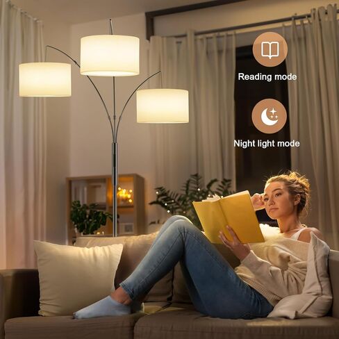 36W LED Arc Floor Lamp with 3 Fabric Shades, 3000LM Super Bright Standing Lamp with Remote Control & Touch, Stepless Dimming, Individual Light Control for Living Room, Bedroom in Kuwait